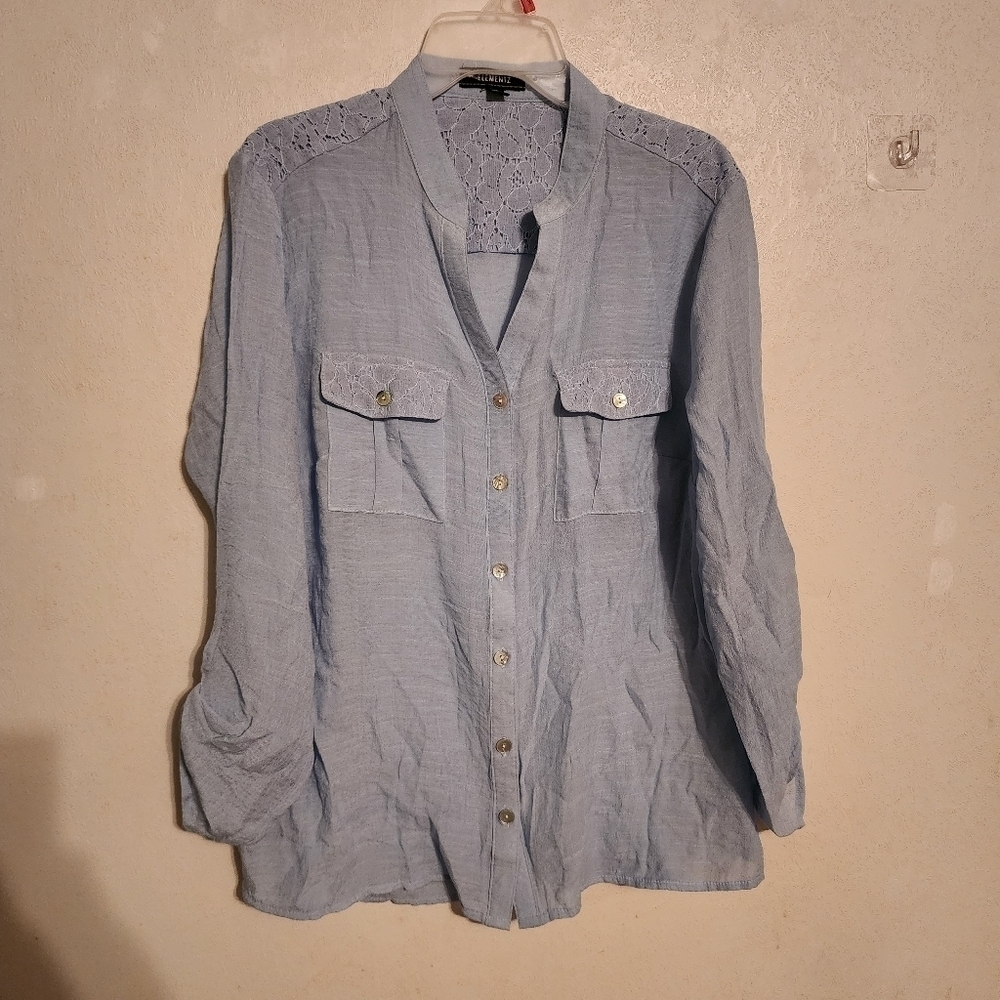 Elementz Light Blue Button Up Blouse Size S
